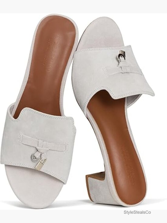 Shoes - Genuine Leather Heeled Sandals Memory Foam Non-Slip Slides